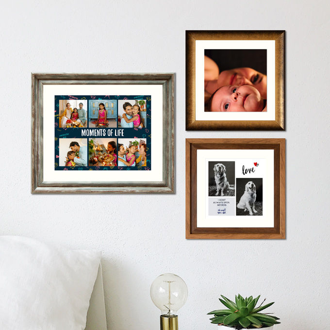 Gallery wall with a mix of photo frames