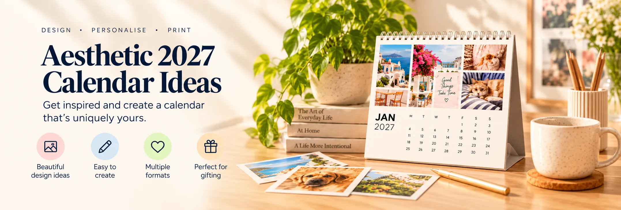 Aesthetic 2027 calendar ideas including minimal, coquette, dark academia, Y2K, scrapbook, vision board and travel styles