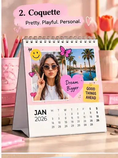 Coquette aesthetic calendar inspiration with bows and pastel details