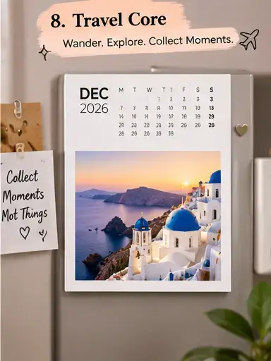 Travel core aesthetic calendar inspiration using destination photos and travel details