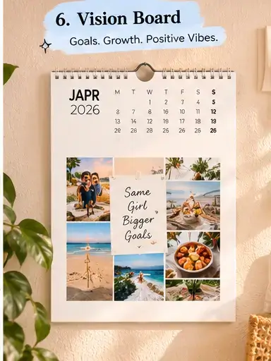 Vision board aesthetic calendar with goals and inspiration
