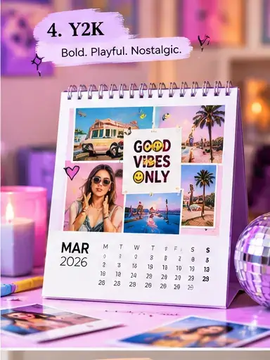 Y2K aesthetic photo calendar inspiration with colourful stickers and photo collage