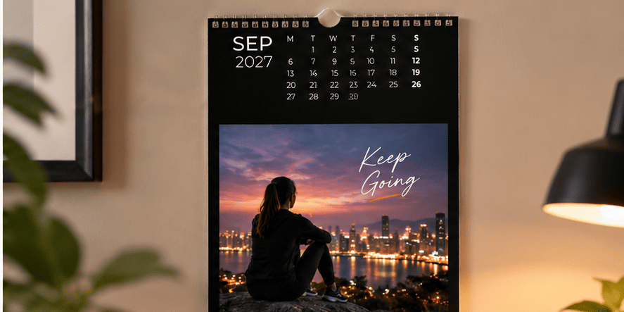 Motivational black 2027 photo calendar with Keep Going theme