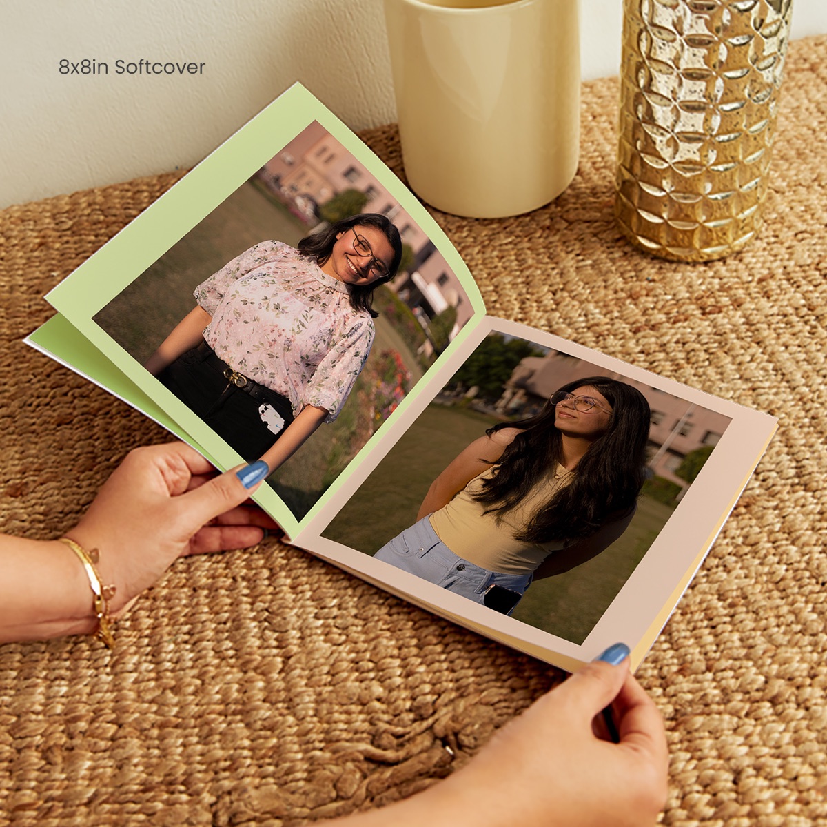 Open softcover photobook personalised with portrait photographs