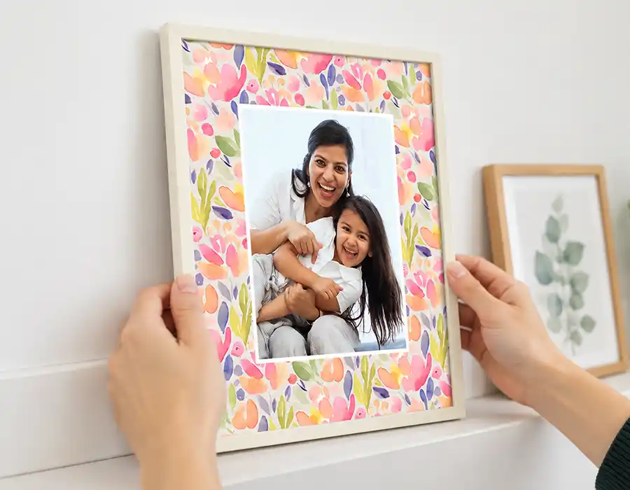 Family photograph displayed in a personalised photo frame