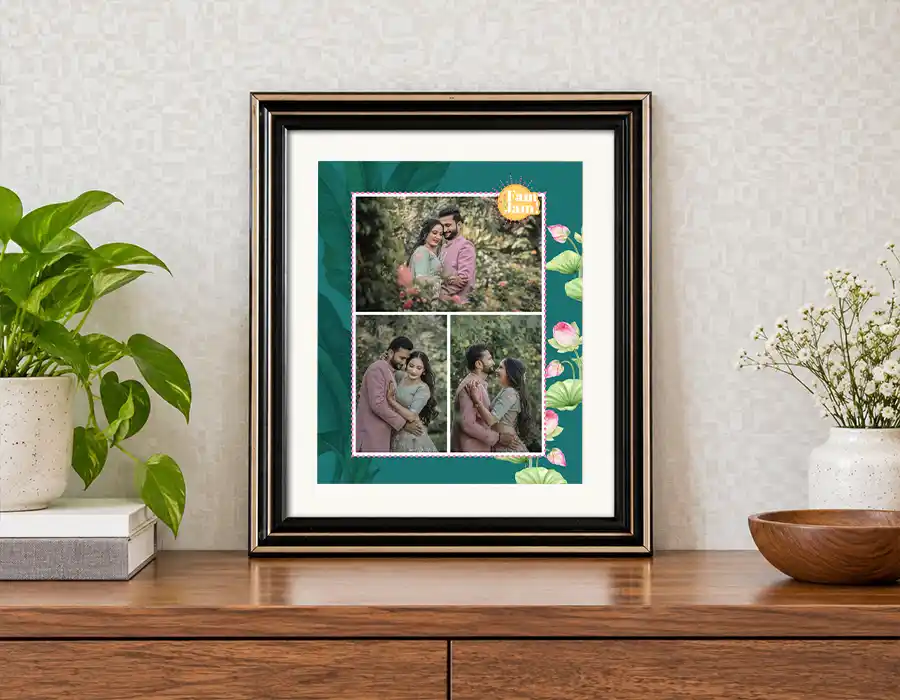 Wedding photograph displayed in a personalised photo frame