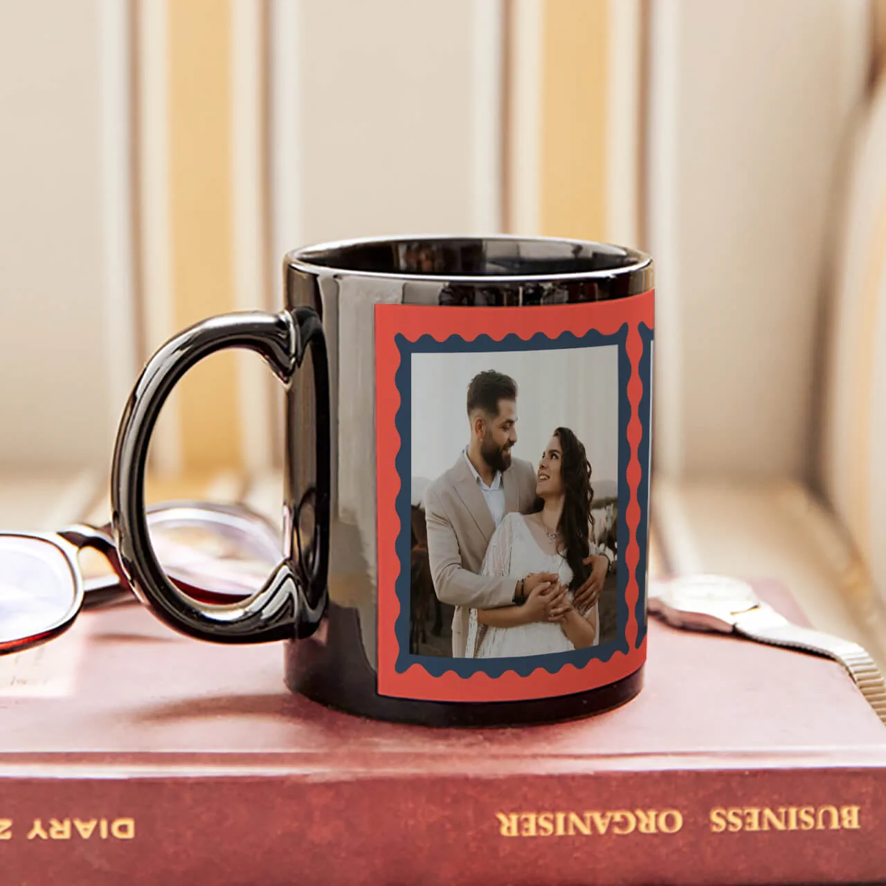 Personalised black photo mug
