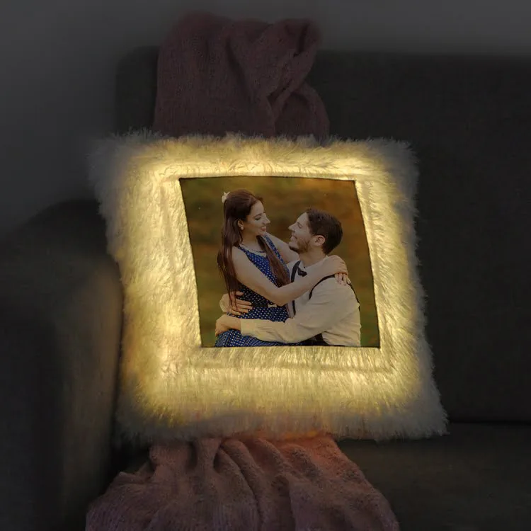 Fur-lined personalised photo cushion